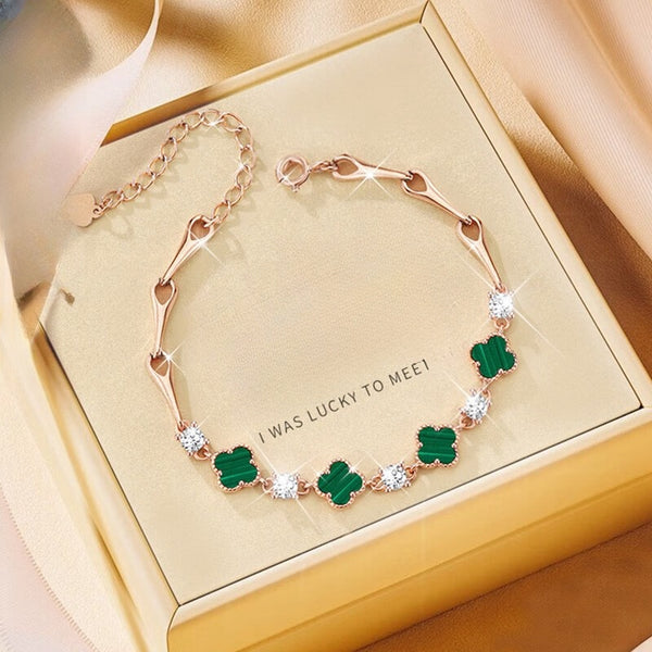 KISALL ORIGINAL 925 SILVER MALACHITE FOUR LEAF GRASS BRACELET
