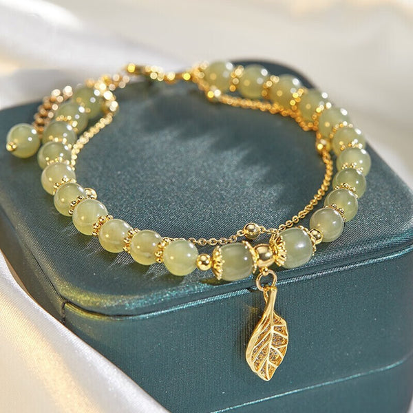 KISALL ORIGINAL  HOTAN JADE  GOLDEN BRANCHh JADE LEAF BRACELET