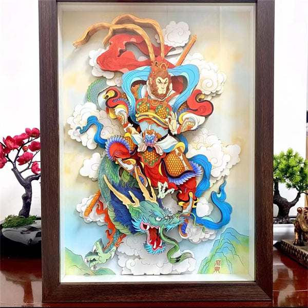 Monkey King, the Great Sage of the Dragon, Paper Cuttings Craft Stereoscopic Painting