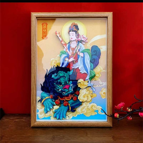 Manjusri Bodhisattva Paper Cuttings Craft Stereoscopic Painting