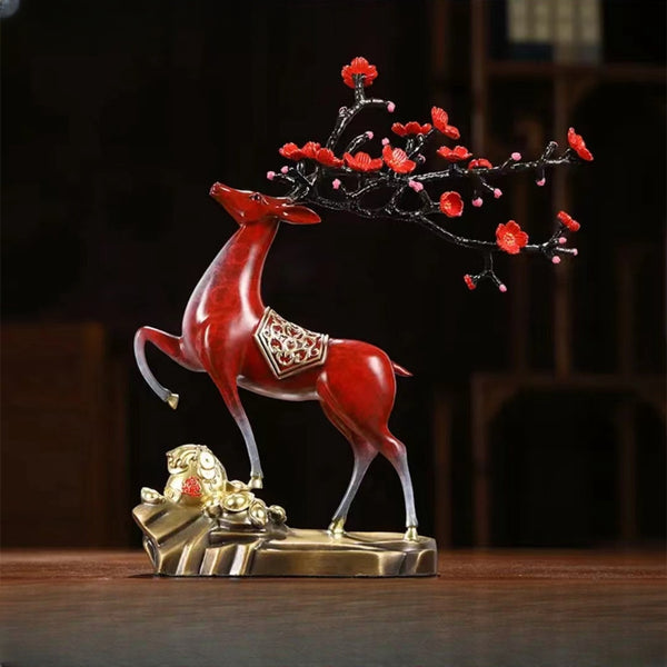 KISALL 【 Wealth on the Road 】 Pure copper sika deer handicrafts, foyer, living room, front desk, desk, wine cabinet decorations