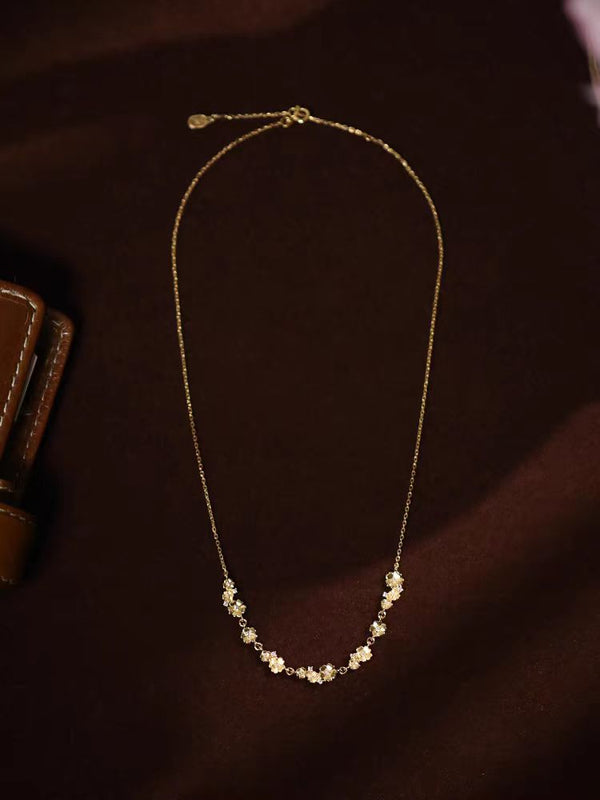 KISALL The retro design of "Evening Cherry Blossom" is niche, with a spring cherry blossom pure silver gold-plated necklace