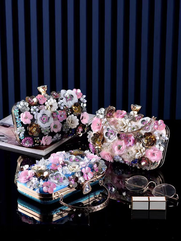 KISALL Vintage Diamond Inlaid Flower Acrylic Banquet Handbag
