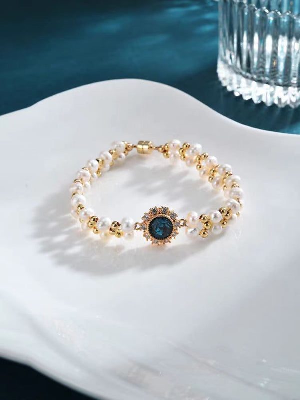 KISALL Sapphire Double-layer Natural Pearl Woven Bracelet