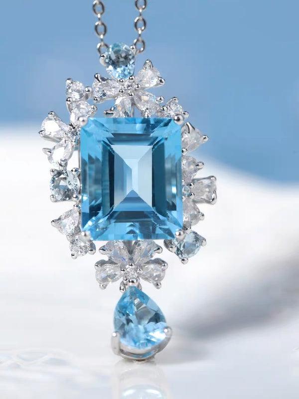 Original Design Exquisite Sky Blue with Natural Padstone 925 Silver Necklace