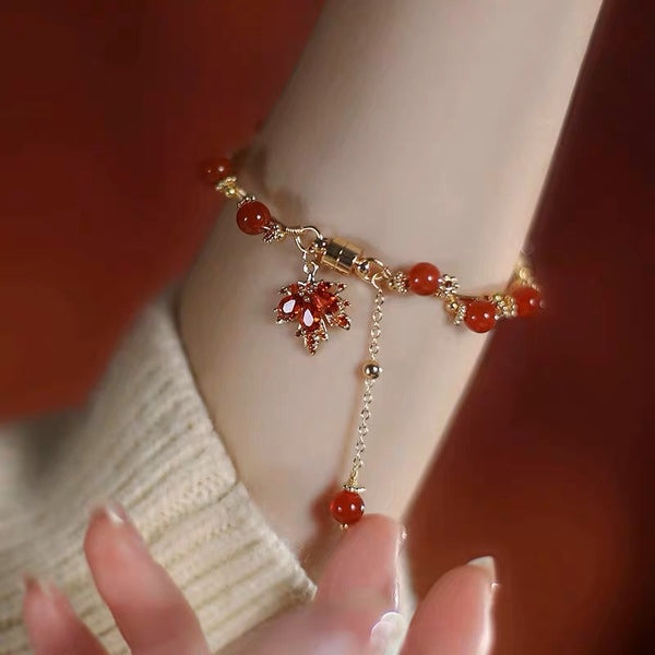 Natural South Red Agate Maple Leaf Bracelet