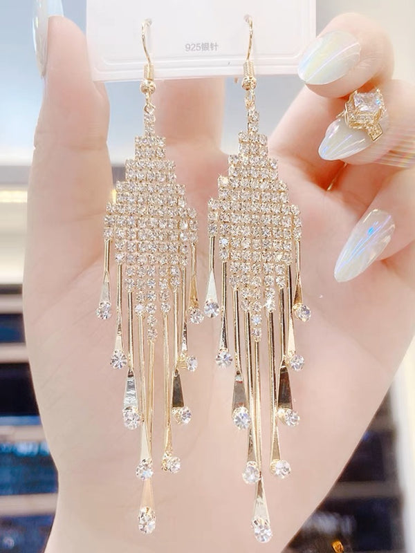 Long Micro Studded Diamond Tassel Earrings