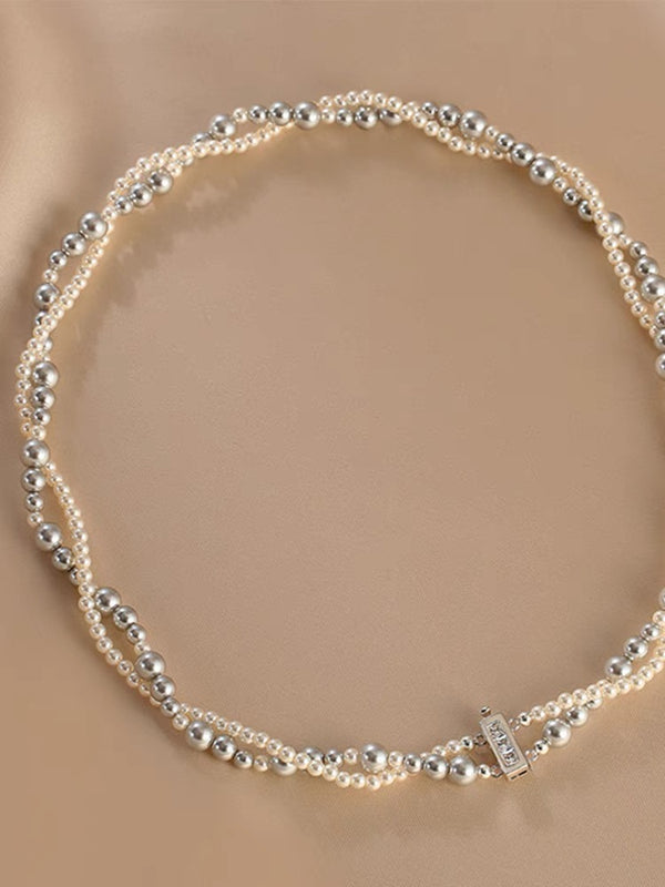 French Multi Heather Double Layer Layered Pearl Necklace
