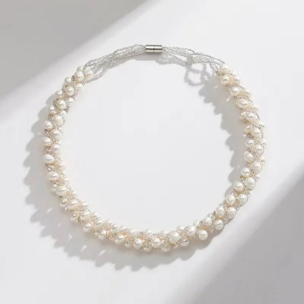 French Freshwater Pearl Fried Dough Twists Woven Magnet Clasp Bracelet