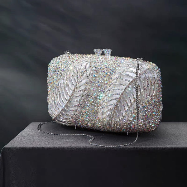 New Handmade Diamond Illusion Feather Dinner Handbag