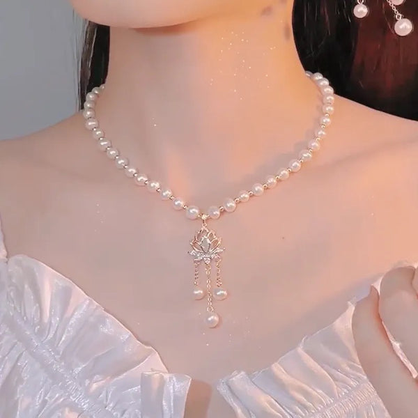 KISALL Original Design Step by Step Lotus Zircon Pearl Necklace