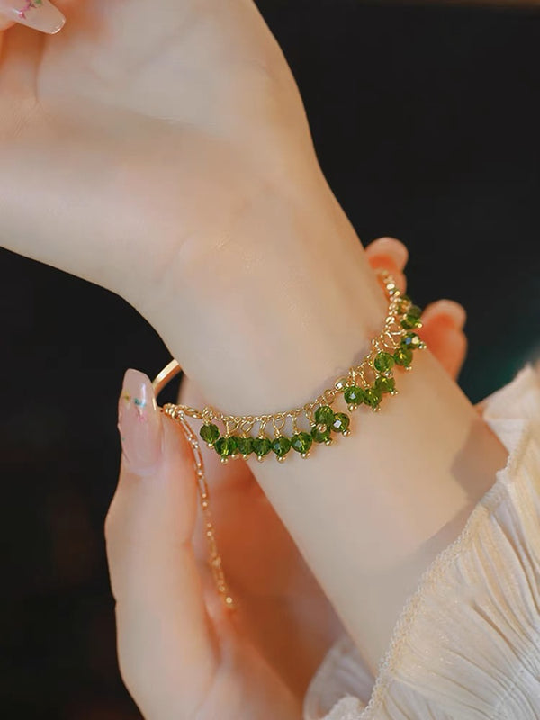 Electroplated Pure Gold Olivine Bracelet With Fashionable Personality