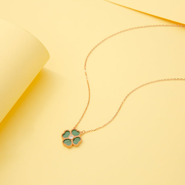 ORIGINAL 18K GOLD MALACHITE CLOVER NECKLACE